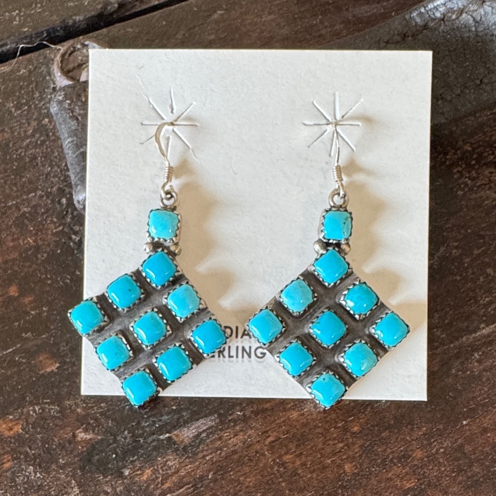 Native made Turquoise Silver Dangle Earrings